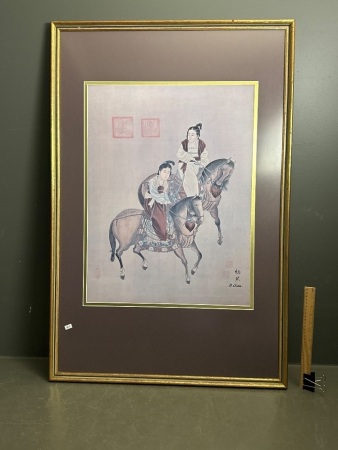 WITHDRAWN - BChan silk print large artwork beautifully framed and signed with two horses