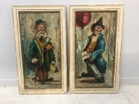 2 x Original Clown Oil Paintings