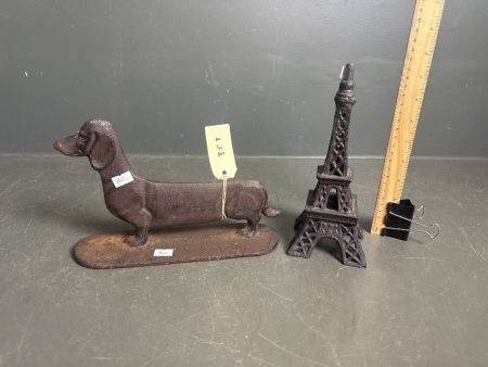 Cast Iron Sausage Dog and Eiffel Tower Tea Light Holder