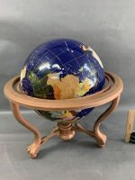 Large Table Top Inlaid Stone World Globe on Gimbal - 2