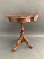 Floral Inlaid Timber Wine Table on Tripod Legs - 2