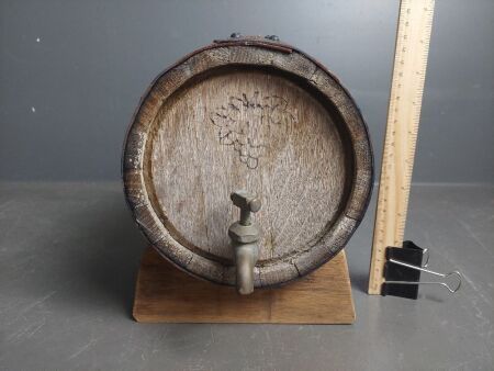 Wooden Wine Barrel with Brass Tap - Small - Missing Cork - Some Cracks