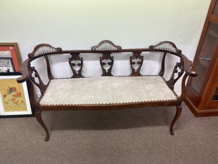 Antique Edwardian settee love seat with suede upholstered 