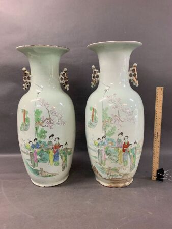 Pair of Large Vintage Chinese Vases Decorated with Ladies & Characters