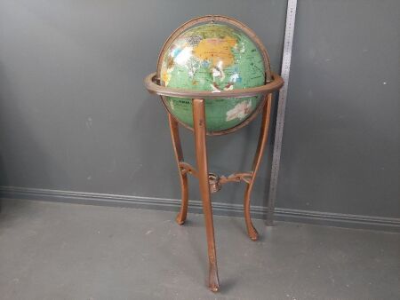 World Globe on brass look metal Stand with inlay