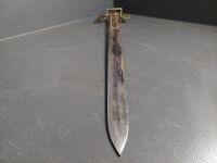 Medieval look ceremonial/display sword with brass hilt and string bound handle in leather sheath with brass trim - 4