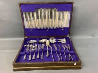 Vintage Silver Plated Cutlery Set in Timber Canteen. 1 Knife Missing