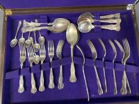 Vintage Silver Plated Cutlery Set in Timber Canteen. 1 Knife Missing - 2