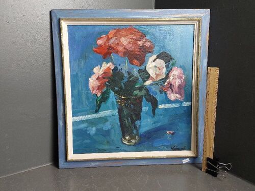 Framed Still Life oil on board by Wolfgang Lämmle