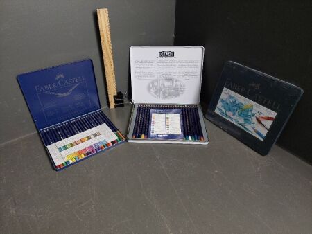 2x Faber Castell and 1x Derwent professional artist aquarelles