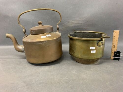 Antique Heavy Brass Kettle & Cooking Pot