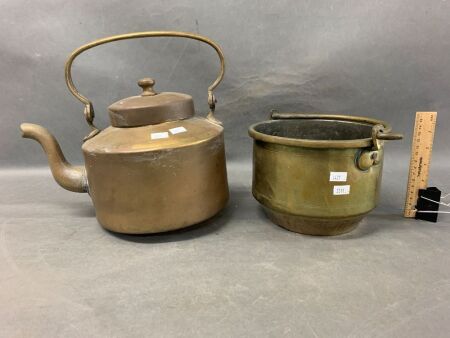 Antique Heavy Brass Kettle & Cooking Pot