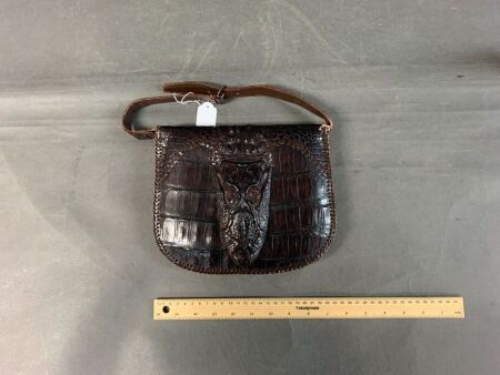 c1950's Real Alligator Bag with Glass Eyes - Made in Brazil