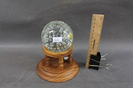 Signed Murano Glass Bubble Paperweight with Original Paper Label on Timber Stand