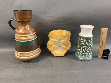 Mid Century German Vase, Crown Lynn NZ Vase & Alaaware Wall Pocket