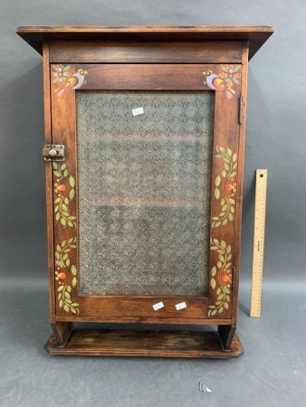 Vintage Wall Hanging Stencilled Timber Medicine Cabinet with Original Glass