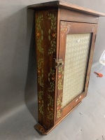 Vintage Wall Hanging Stencilled Timber Medicine Cabinet with Original Glass - 4