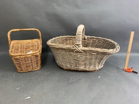 Large Vintage Wicker Pineapple Picking Basket + Lidded Picnic Basket