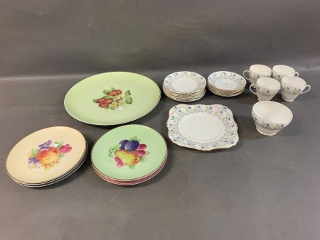 Collection of German Porcelain Fruit Plates + Part Grafton China TeaSet - As Is