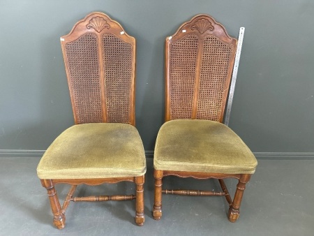 2 x Solid Wood Vintage Rattan Back Palour Chairs