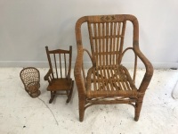 3 Small Cane and Timber Chairs