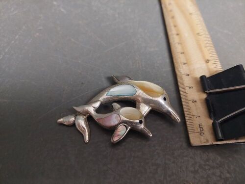 Large Solid 925 Silver Dolphin Pendant