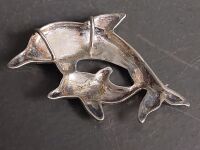 Large Solid 925 Silver Dolphin Pendant - 2