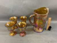 Carnival Glass Jug & 4 Goblets - 2