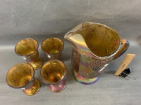 Carnival Glass Jug & 4 Goblets - 3