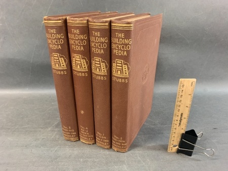 4 Vintage Volumes of Stubbs Building Encyclopedia c1930's with Folding Plates & Plans