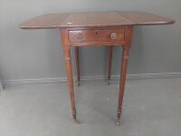 Antique Drop Leaf Lamp Table on Castors - 3