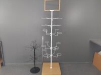 2 x Adjustable Spinner Display Stands - 1 White with 5 Tiers and Base on Wheels - 1 Black with 2 Tiers