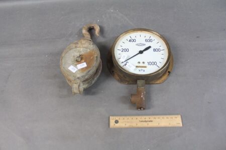 Vintage Brass Steam Gauge & Trawler Pulley