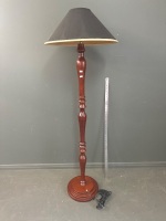 Turned Mahogany Floor Lamp w. Black Conical Shade