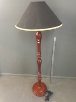 Turned Mahogany Floor Lamp w. Black Conical Shade - 3