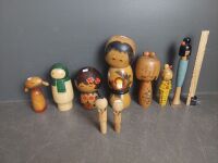 Mixed Collection of Japanese Kokeshi Dolls