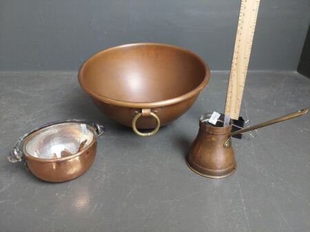 Copper Mixing Bowl - Copper Milk Pourer - Copper Sugar Bowl and Spoon 