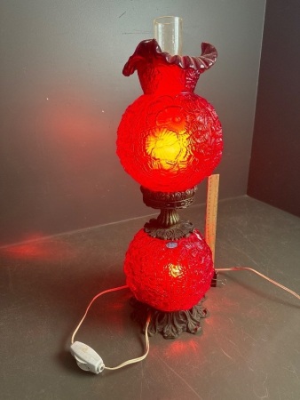 Rare Ruby Red Fenton Glass Underwriters Laboratories Portble Lamp Issue G-7893