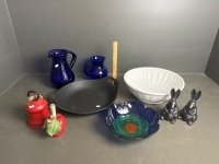 Large Household Decorator lot inc Large Heavy Wok, Water Jugs, Bowls, Bells & Bunnys