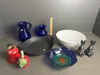 Large Household Decorator lot inc Large Heavy Wok, Water Jugs, Bowls, Bells & Bunnys - 2