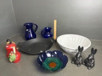 Large Household Decorator lot inc Large Heavy Wok, Water Jugs, Bowls, Bells & Bunnys - 3