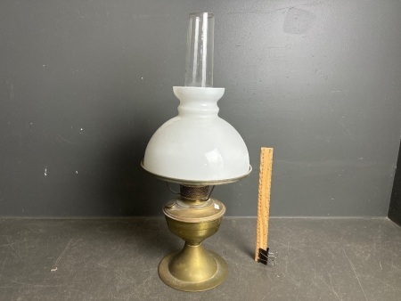 Brass & Milk Glass Oil Lantern