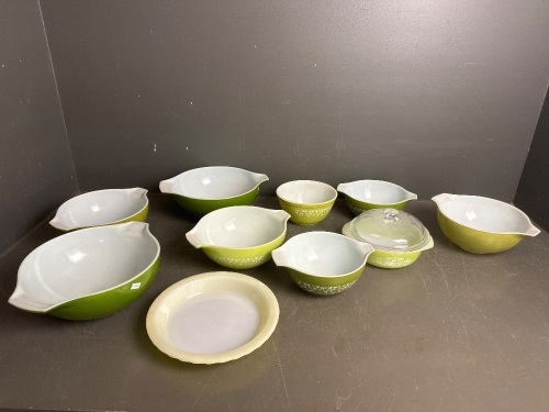 Large Collection of Green Pyrex Dishes