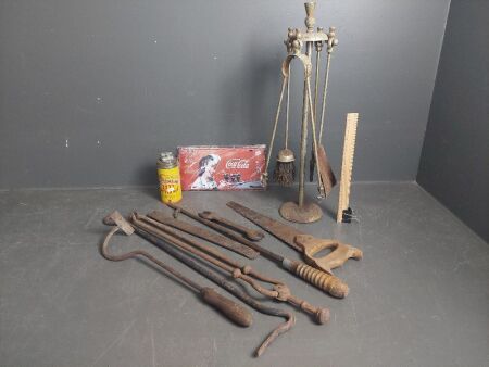 Mixed Misc Metal lot inc. Old Tools & Fire Place tools