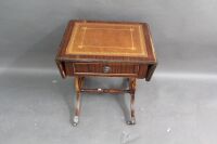 Mid Century Leathered Top Drop Leaf Lyre Side Table with Brass Feet - 5