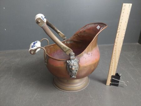 Copper Coal Scuttle w. porcelian handles