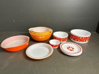 Stack of Orange Pyrex Bowls & Dishes