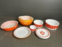 Stack of Orange Pyrex Bowls & Dishes - 2