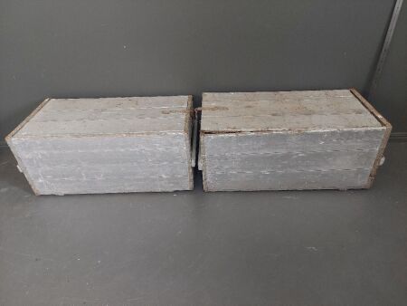 2x Vintage Wooden Boxes with Metal Strapping