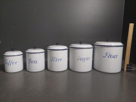 Vintage Enamel Graduated Kitchen Cannisters